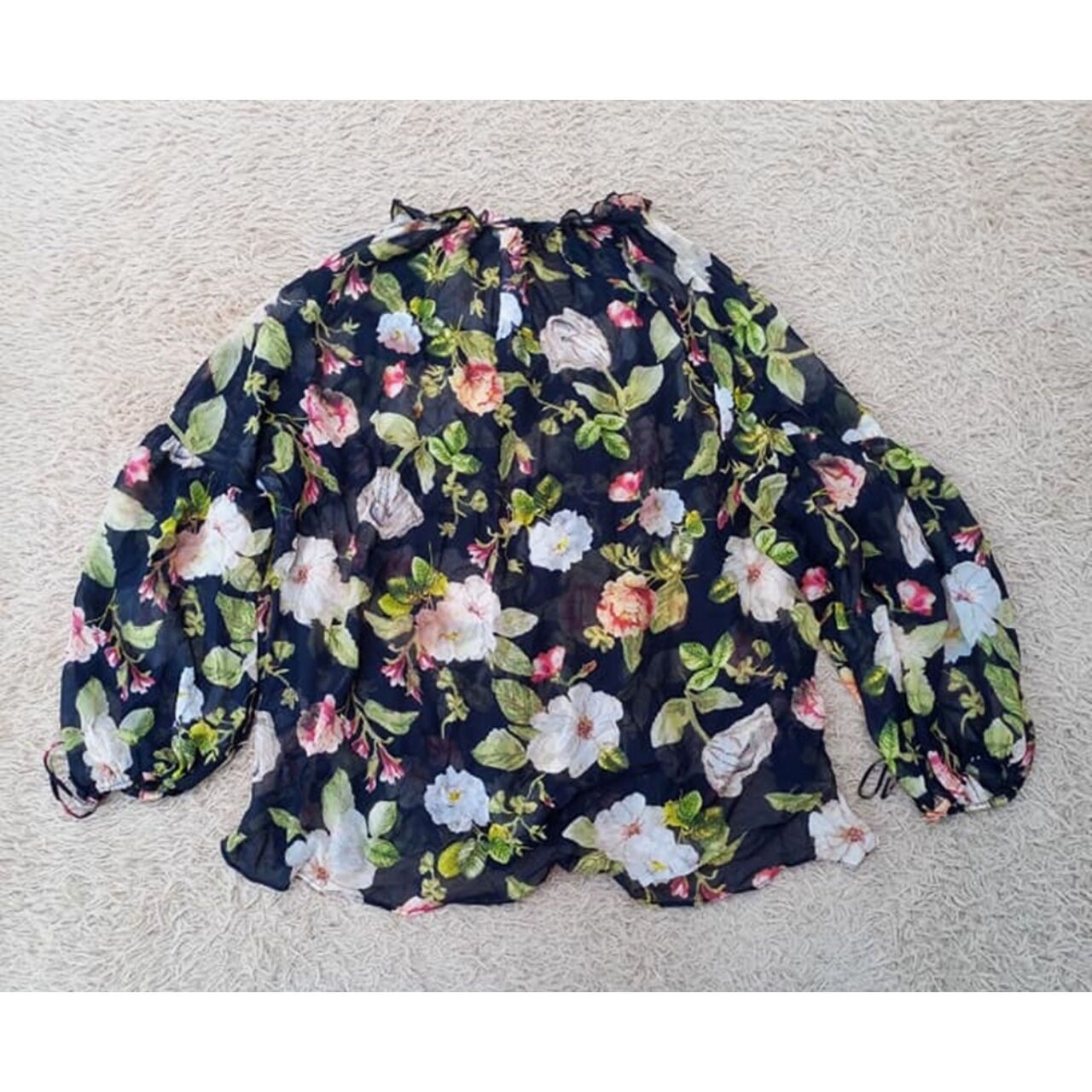 Alice + Olivia Julius Floral Blouson Sleeve Silk Top