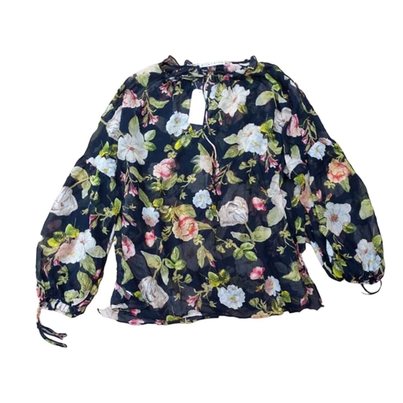 Alice + Olivia Julius Floral Blouson Sleeve Silk Top