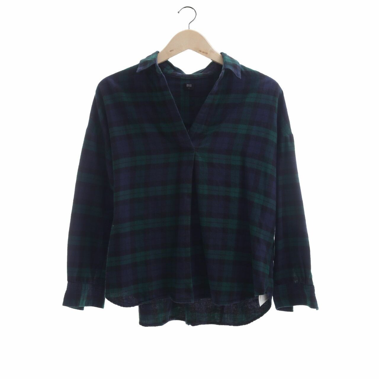 UNIQLO Navy & Green Checkered Blouse