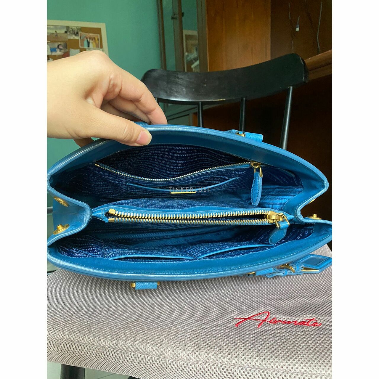 Prada BN2402 Cobalt Blue Saffiano Lux Leather Parabole Tote Bag