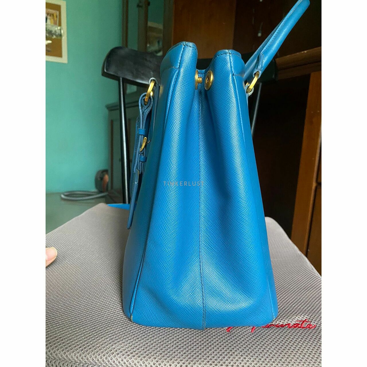 Prada BN2402 Cobalt Blue Saffiano Lux Leather Parabole Tote Bag