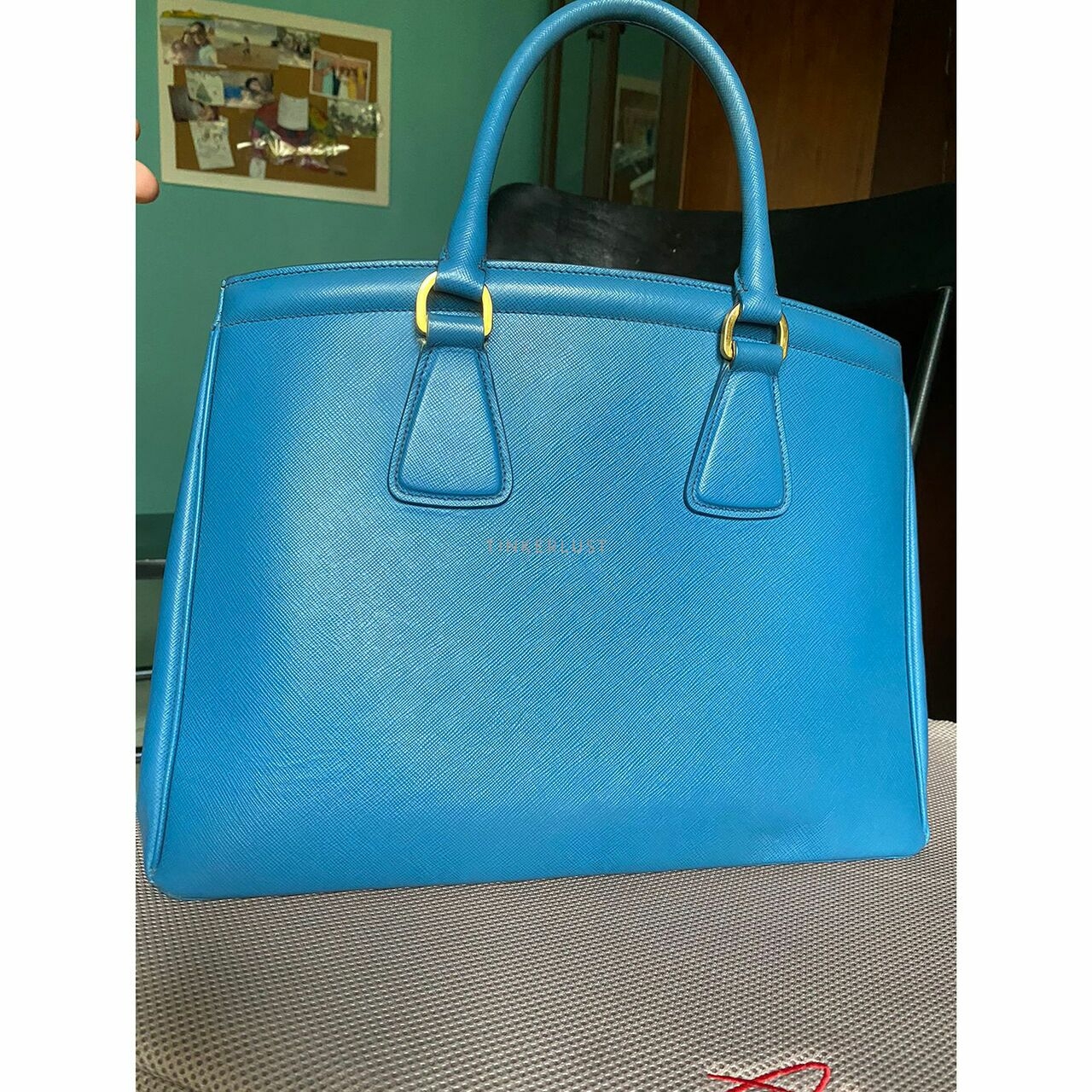 Prada BN2402 Cobalt Blue Saffiano Lux Leather Parabole Tote Bag