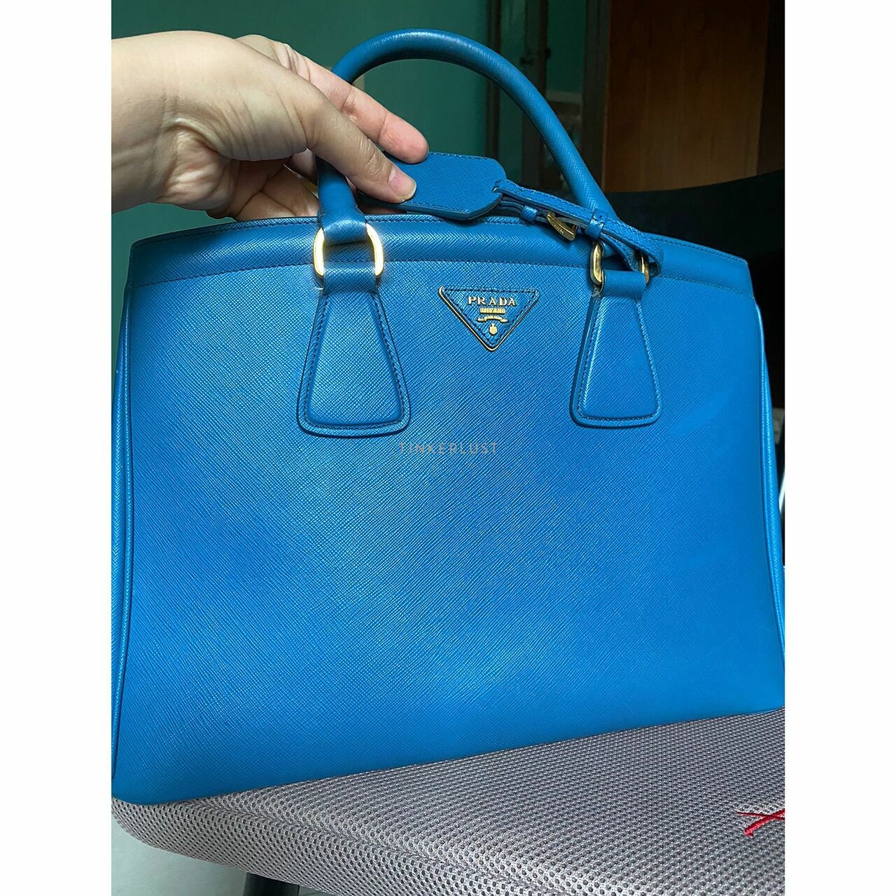 Prada BN2402 Cobalt Blue Saffiano Lux Leather Parabole Tote Bag