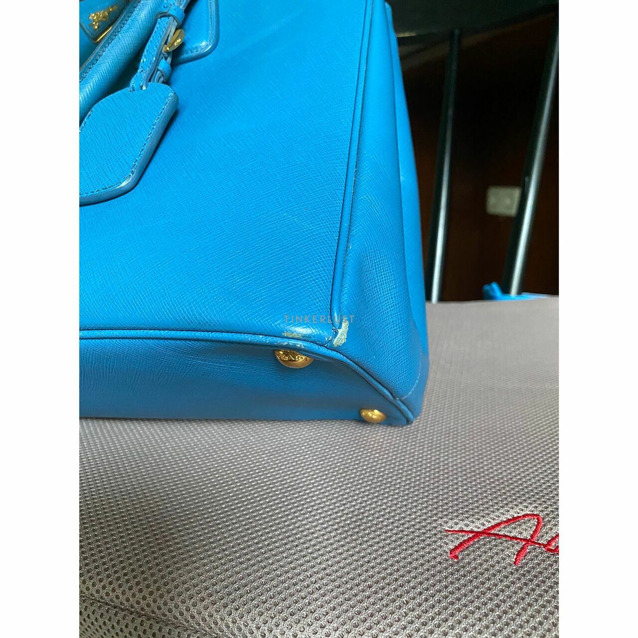 Prada BN2402 Cobalt Blue Saffiano Lux Leather Parabole Tote Bag