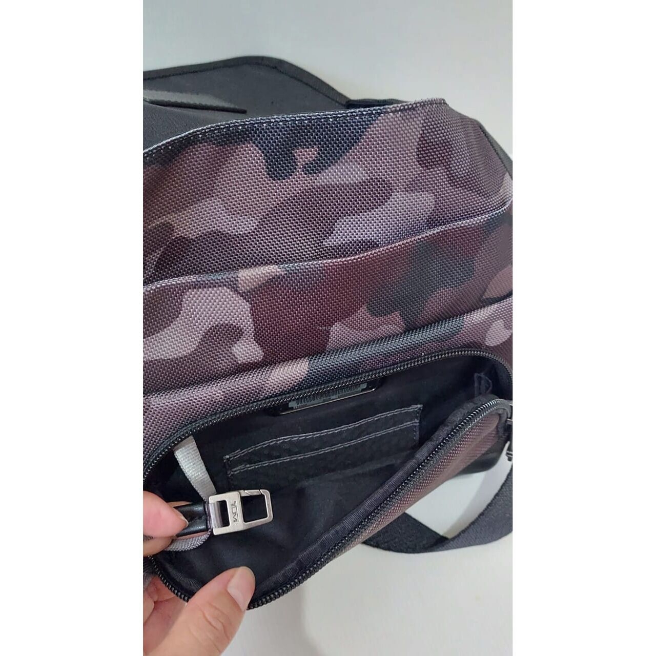 Tumi Kerby Camo Black Canvas Sling Bag