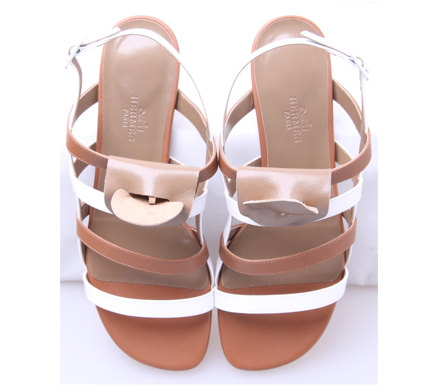 Hermes Brown & White Transat Sandals