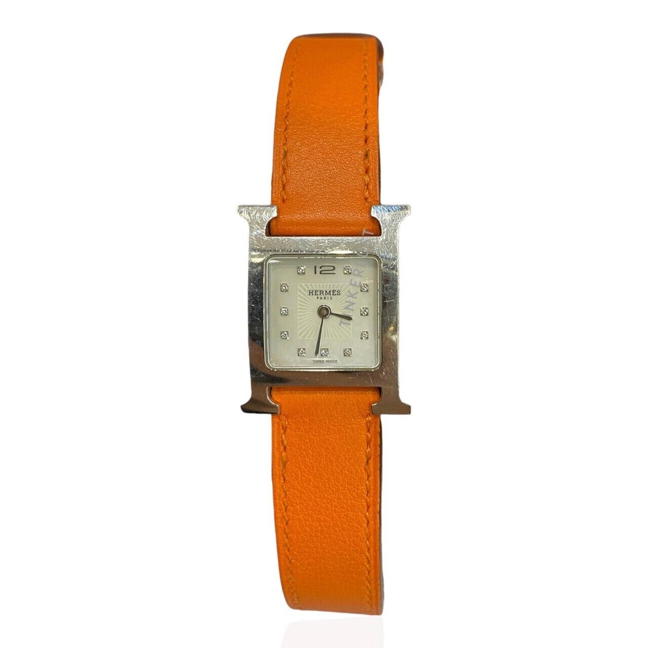 Hermes Double Tour Orange PM Diamond #O Square Watch 