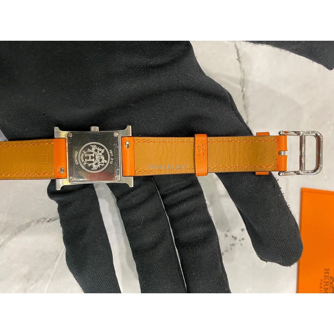 Hermes Double Tour Orange PM Diamond #O Square Watch 