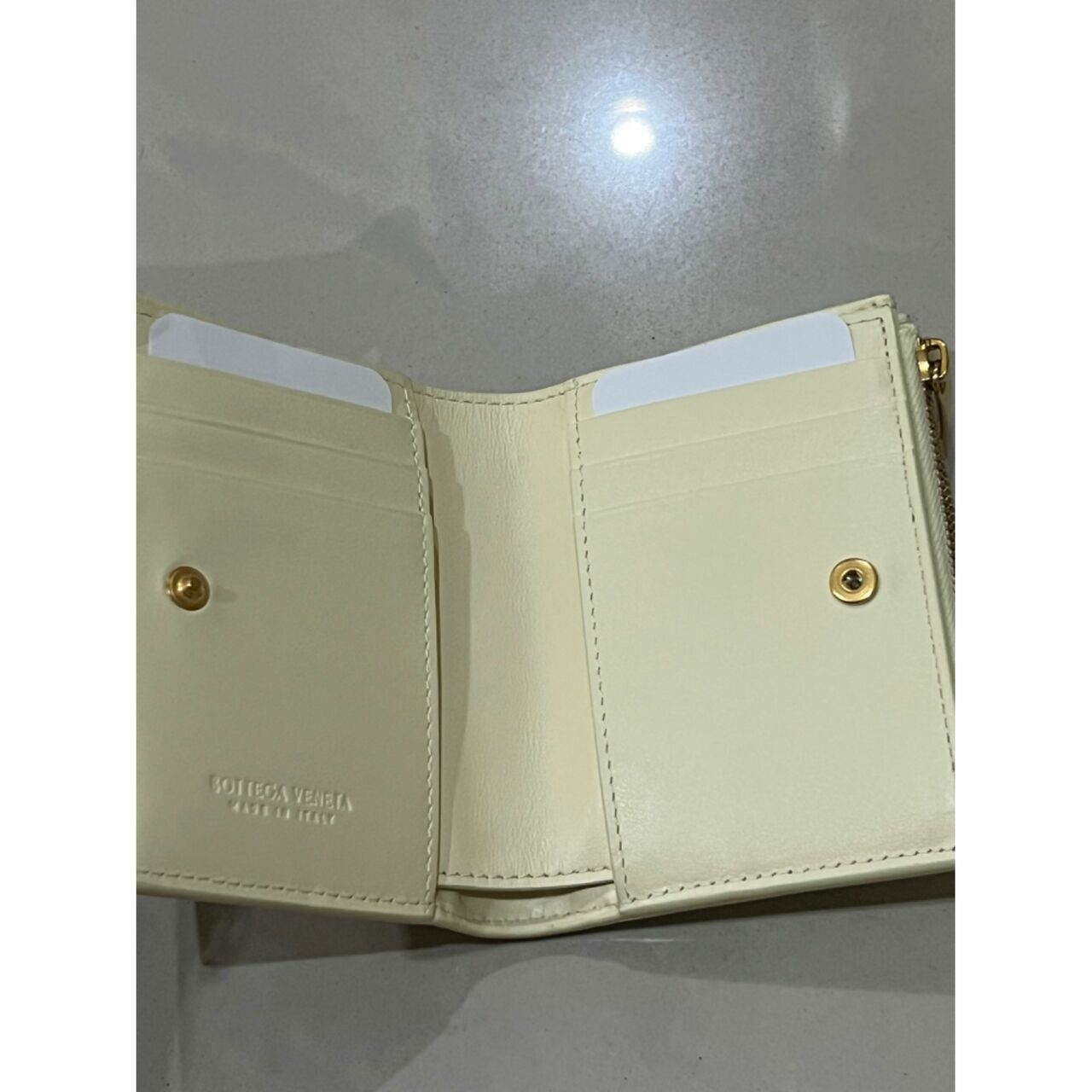 Bottega Veneta Off White Intrecciato Bi-Fold Wallet