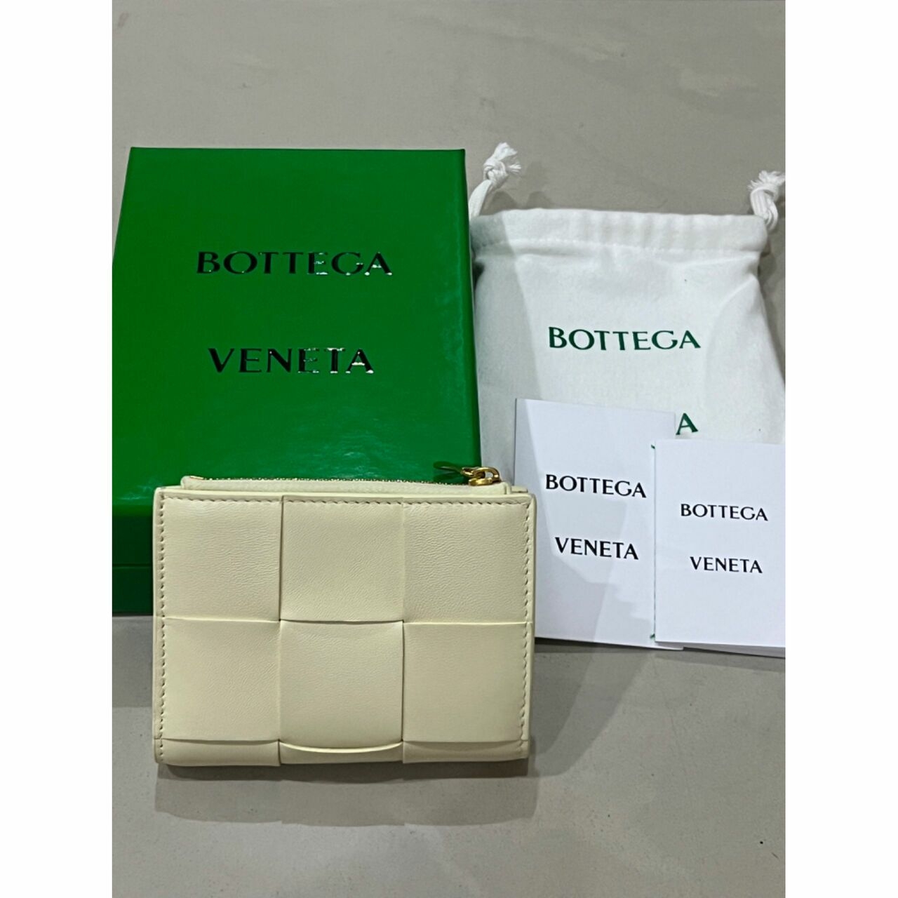 Bottega Veneta Off White Intrecciato Bi-Fold Wallet