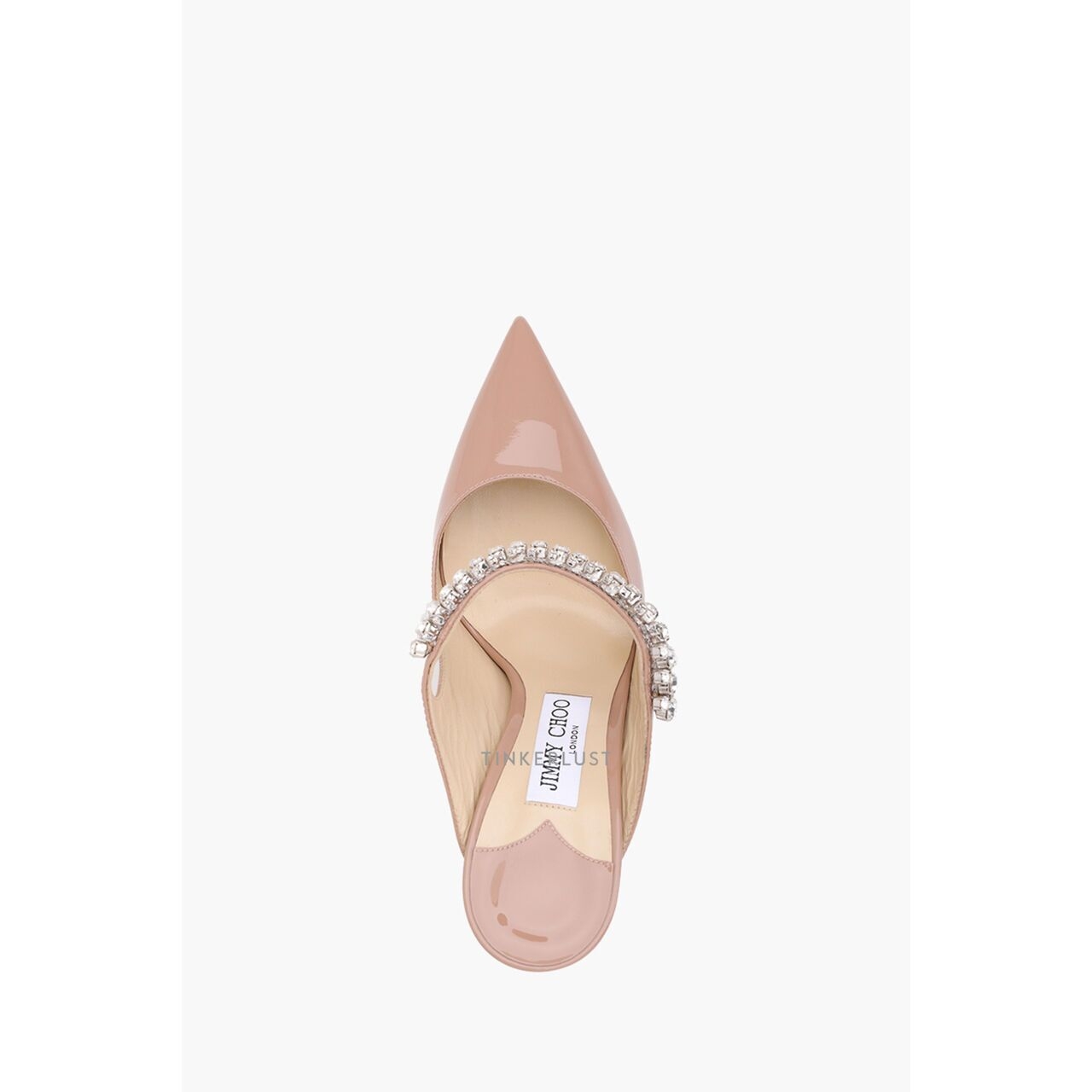 Jimmy Choo Bing Mules 100mm in Ballet Pink Patent Leather with Crystal Strap Heels