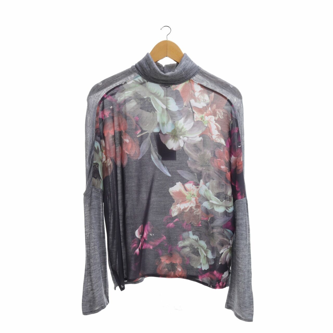 Zara Grey Turtle Neck Floral Blouse