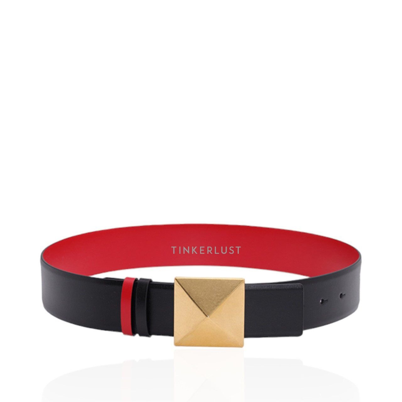 Valentino One Stud 40mm in Black/Pure Red Calfskin Reversible Belt