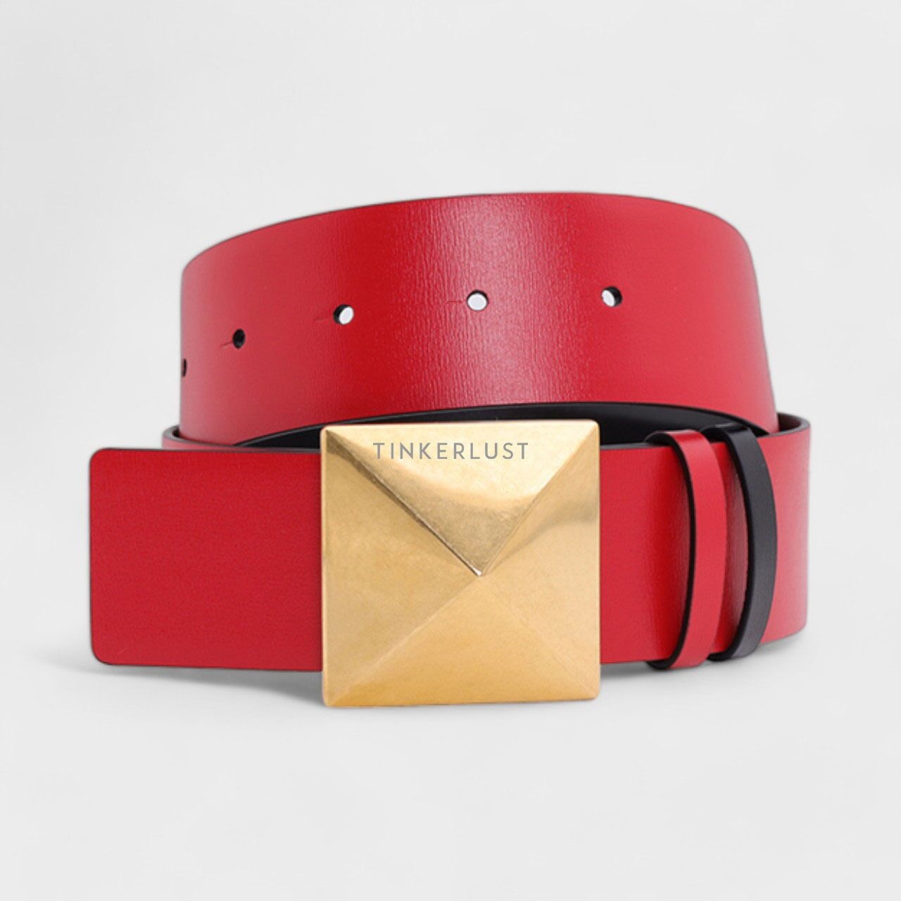 Valentino One Stud 40mm in Black/Pure Red Calfskin Reversible Belt