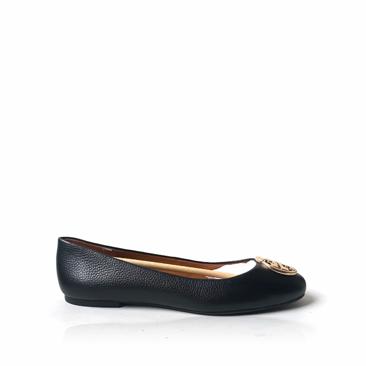 Tory Burch Chelsea Ballet Flats Tumbled Leather Perfect Black/Gold