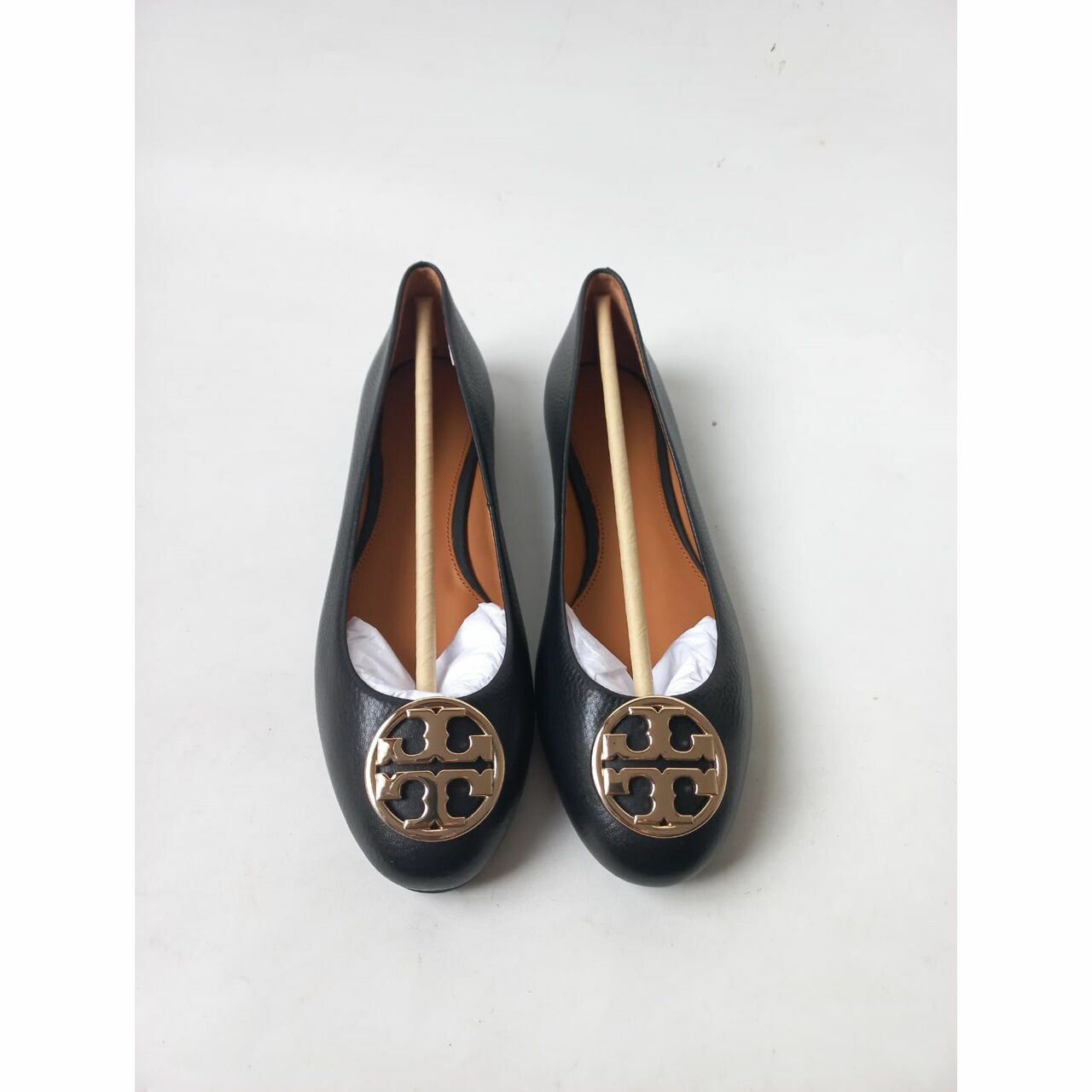 Tory Burch Chelsea Ballet Flats Tumbled Leather Perfect Black/Gold