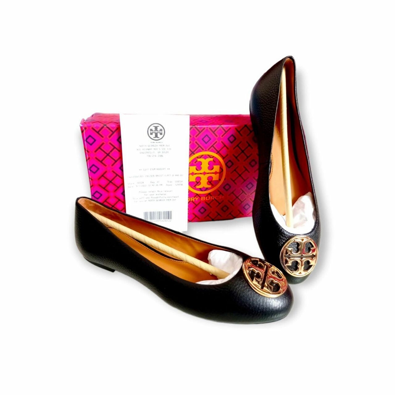 Tory Burch Chelsea Ballet Flats Tumbled Leather Perfect Black/Gold