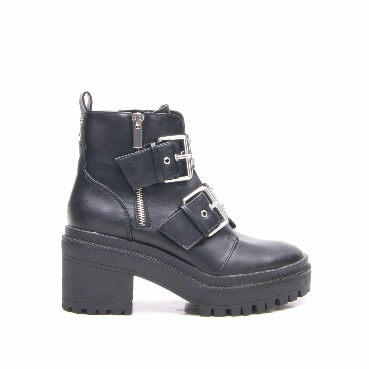 Stradivarius Black Leather Ankle Boots