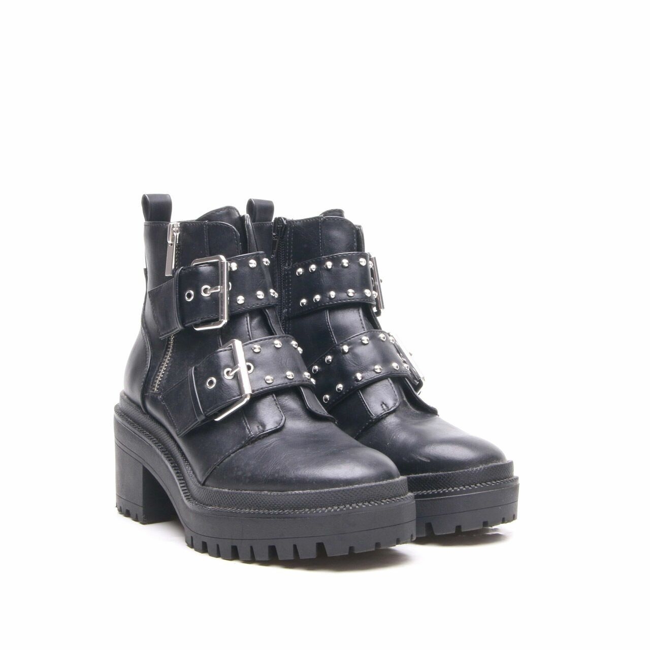 Stradivarius Black Leather Ankle Boots