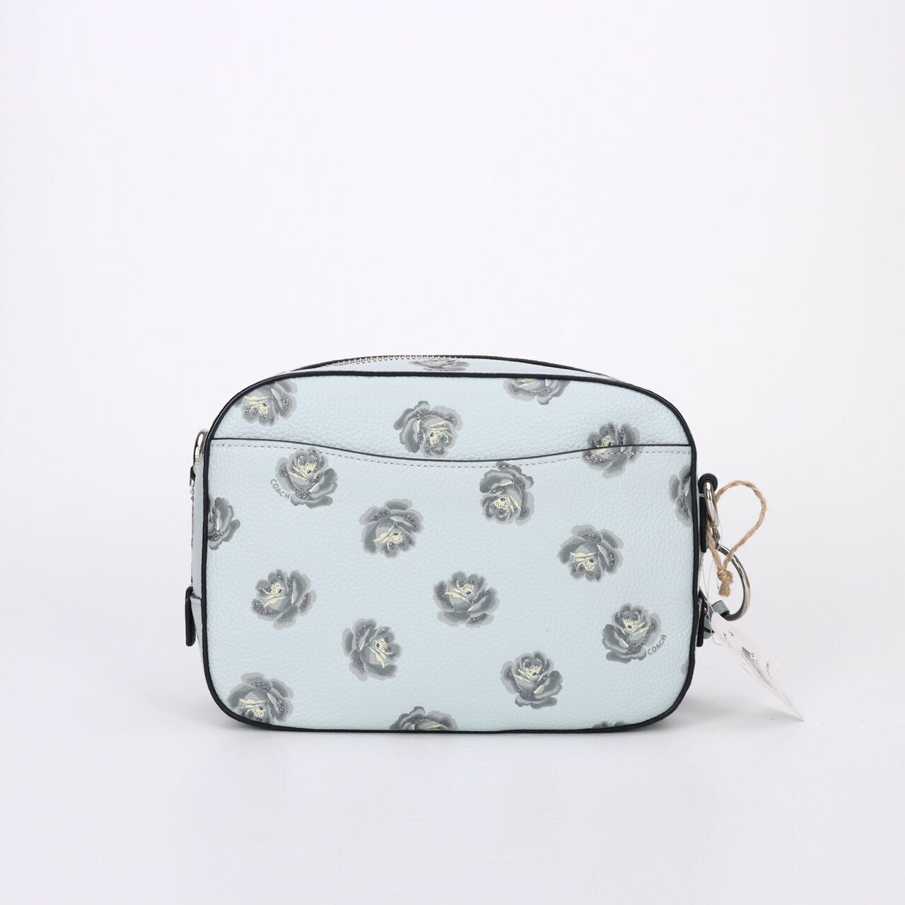 Coach Sky Blue Rose Print Leather Zip Crossbody Camera Bag