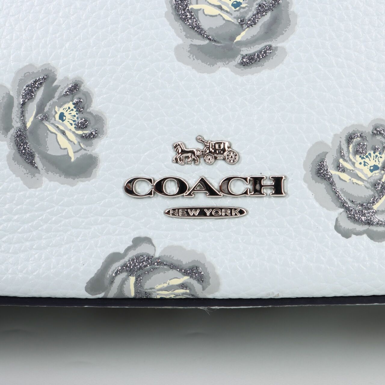 Coach Sky Blue Rose Print Leather Zip Crossbody Camera Bag