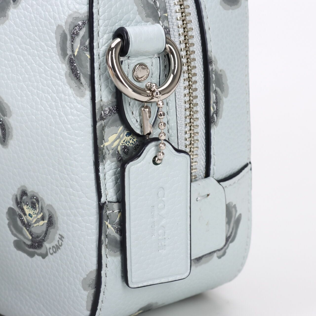 Coach Sky Blue Rose Print Leather Zip Crossbody Camera Bag