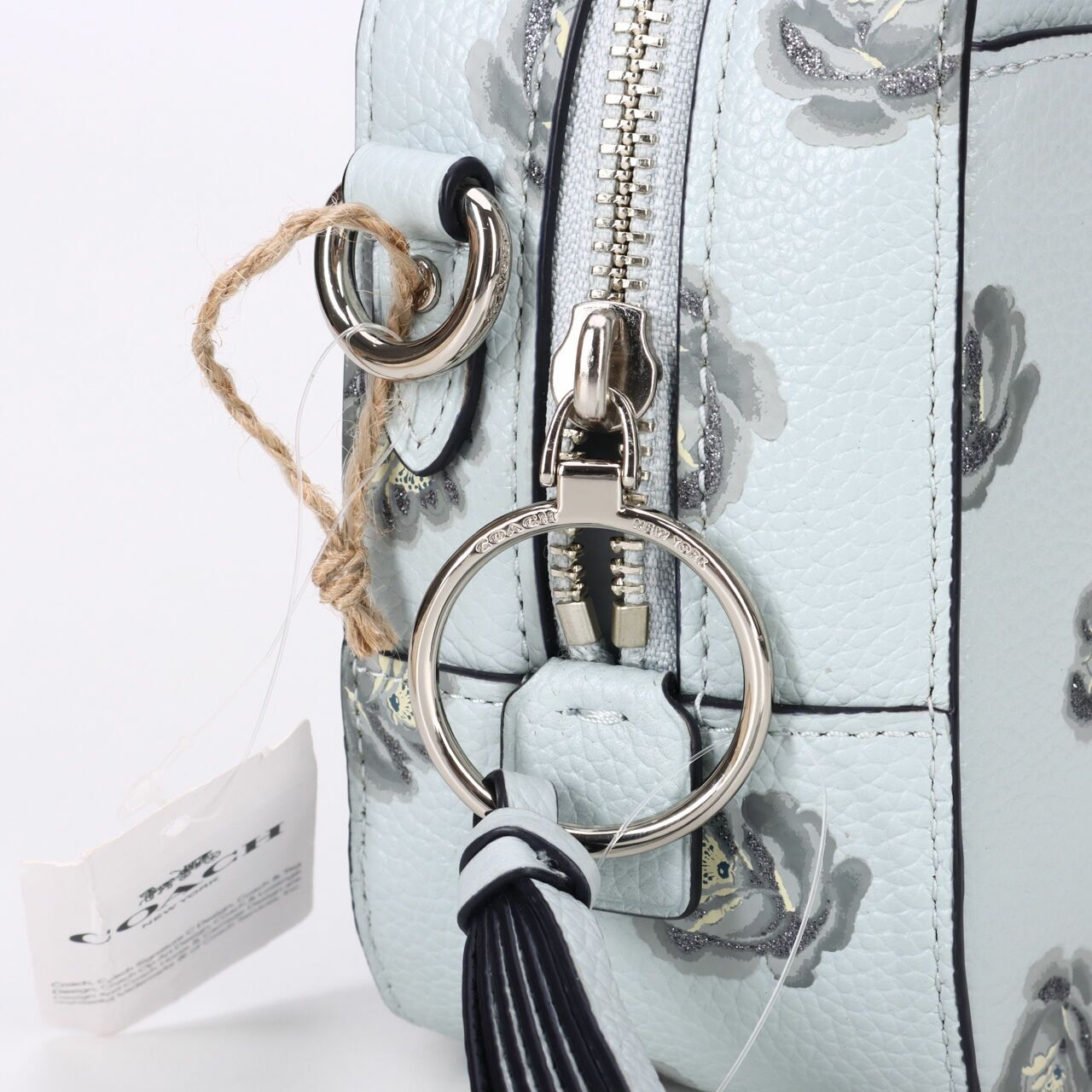 Coach Sky Blue Rose Print Leather Zip Crossbody Camera Bag