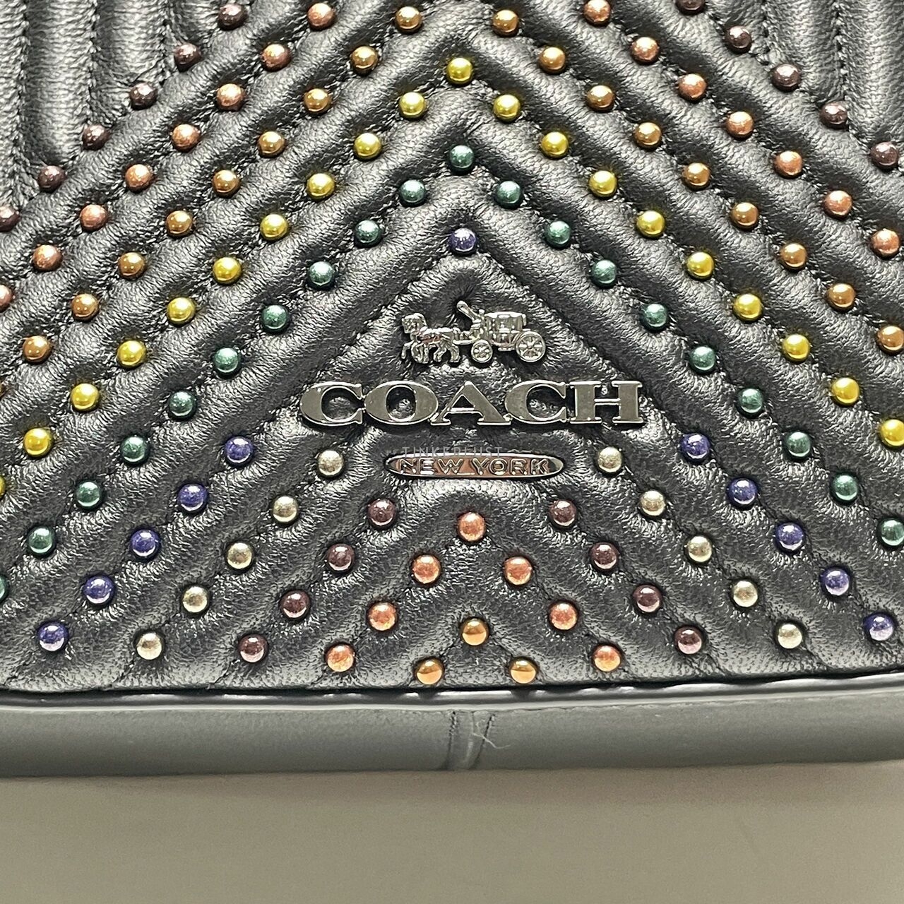 Coach 31649 Embellished Quilted Black Leather Crossbody