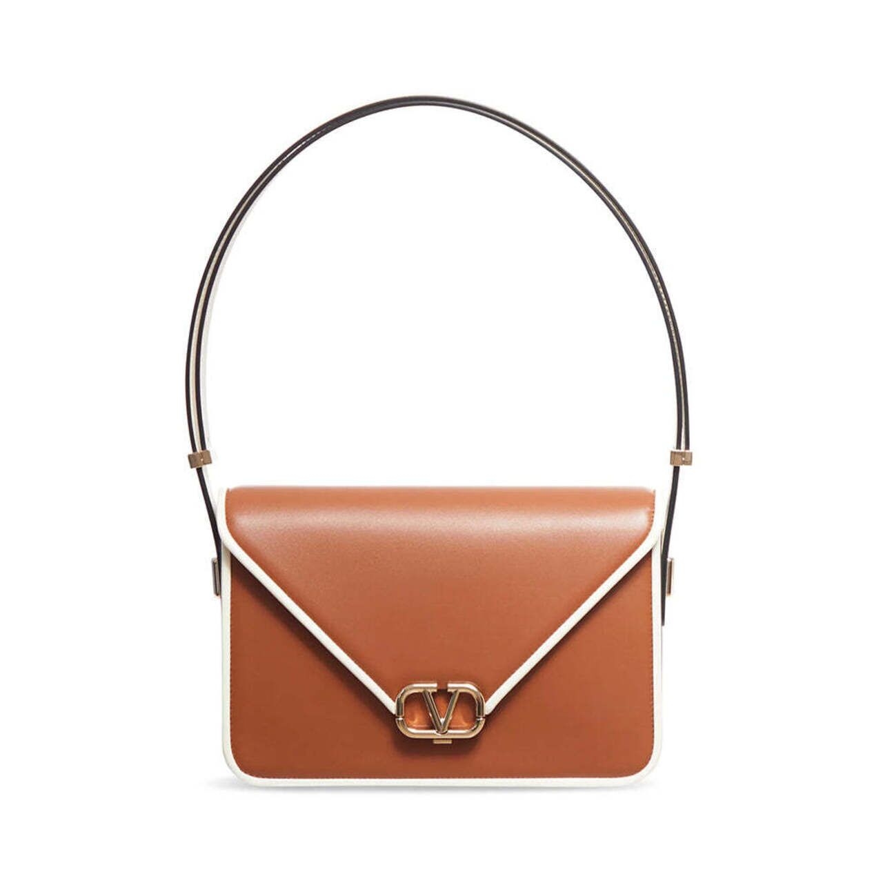 Valentino Garavani VLogo Letter Medium Shoulder Bag In Two-Tone Smooth Calfskin Leather Selleria