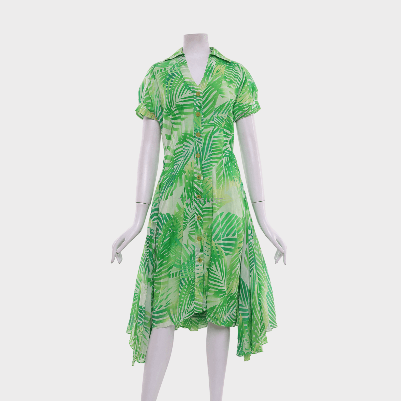Diane Von Furstenberg Green Leaf Short Sleeve Midi Dress