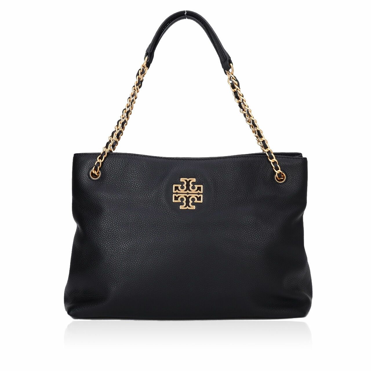 Tory Burch Britten Triple Compartment Black Rolled Gold Tote Bag