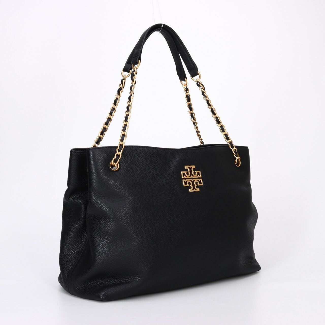 Tory Burch Britten Triple Compartment Black Rolled Gold Tote Bag