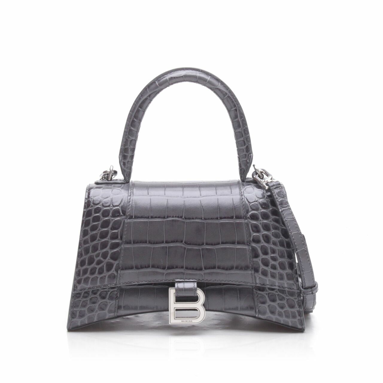 Balenciaga Hourglass Croco Dark Grey Top Handle Satchel Bag