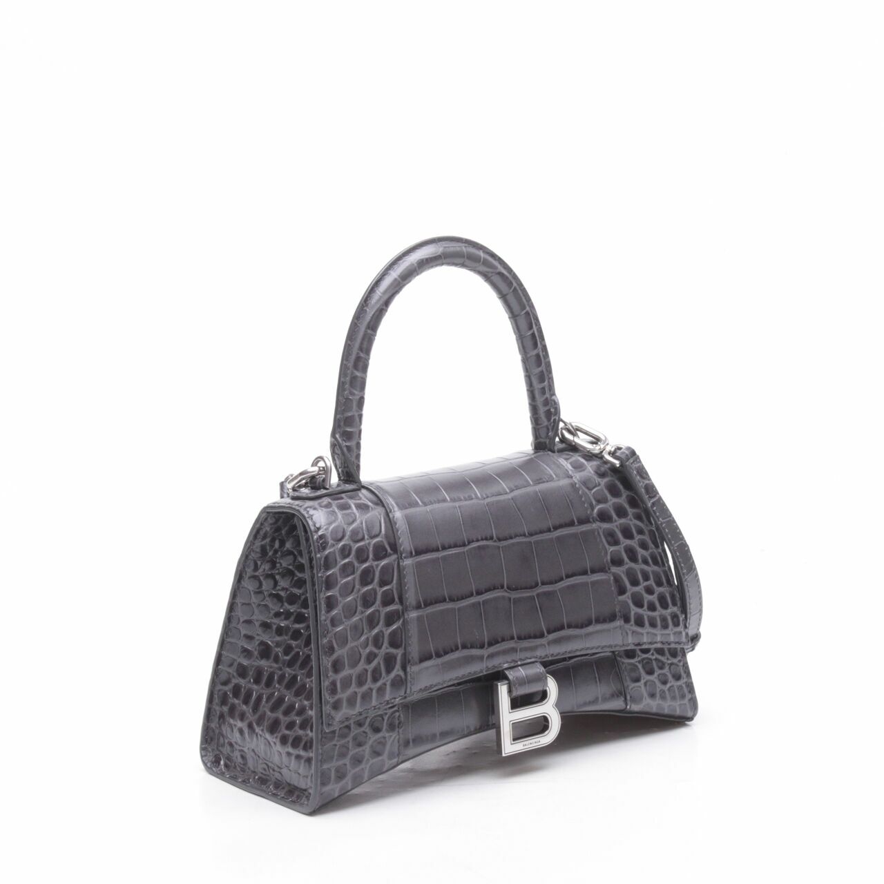 Balenciaga Hourglass Croco Dark Grey Top Handle Satchel Bag