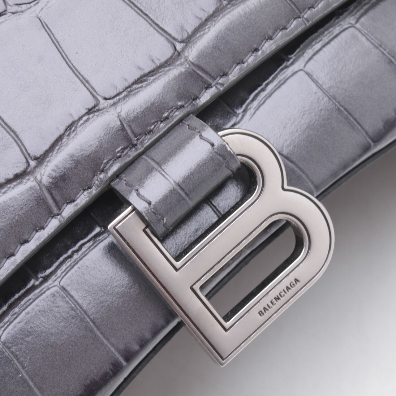 Balenciaga Hourglass Croco Dark Grey Top Handle Satchel Bag