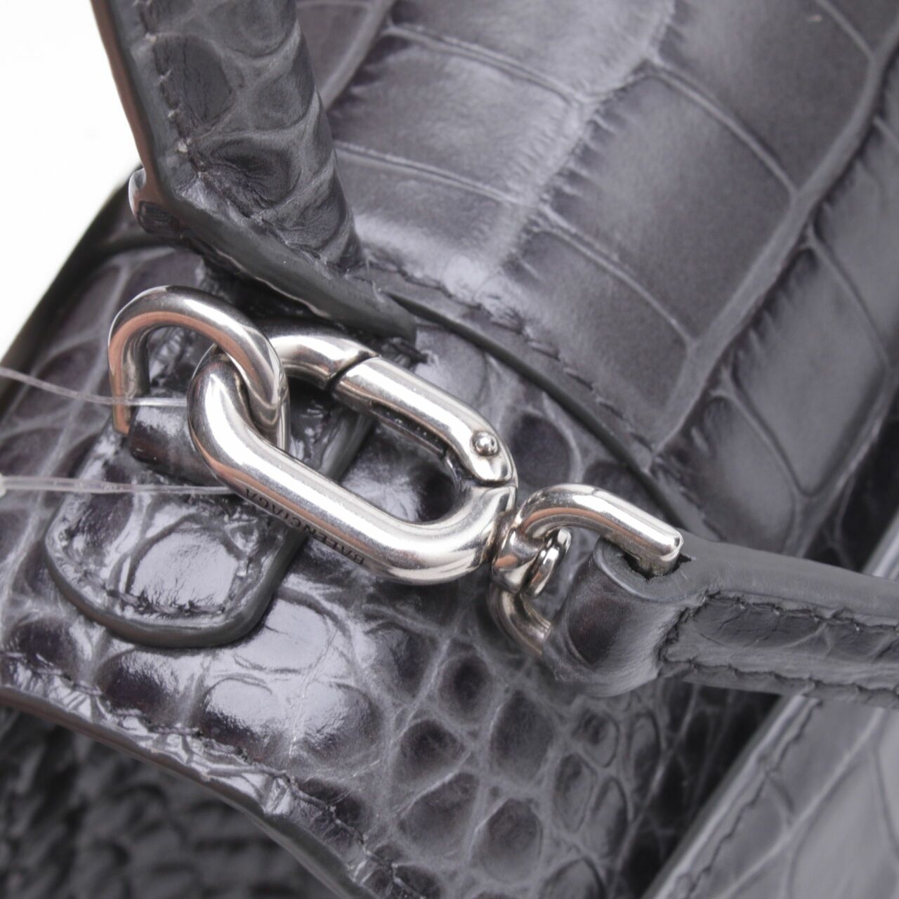 Balenciaga Hourglass Croco Dark Grey Top Handle Satchel Bag