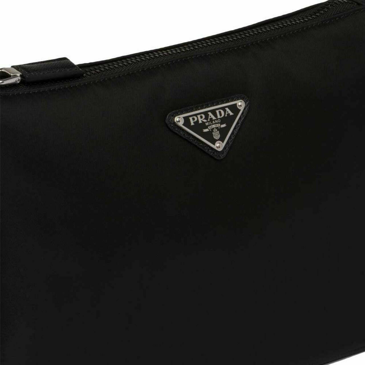 Prada Triangular Logo Nylon and Saffiano Leather Shoulder Bag Black