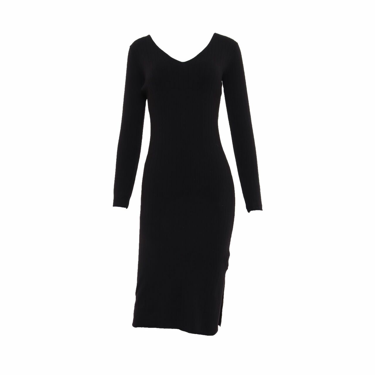 H&M Black Knit Slit Midi Dress