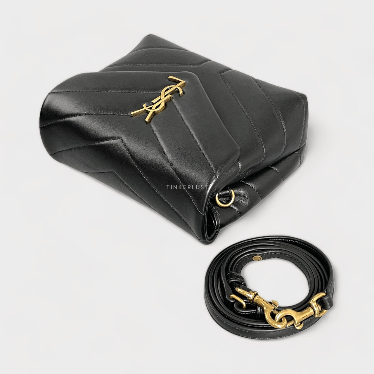 Yves Saint Laurent Calfskin Y Quilted Monogram Toy Loulou Black Sling Bag