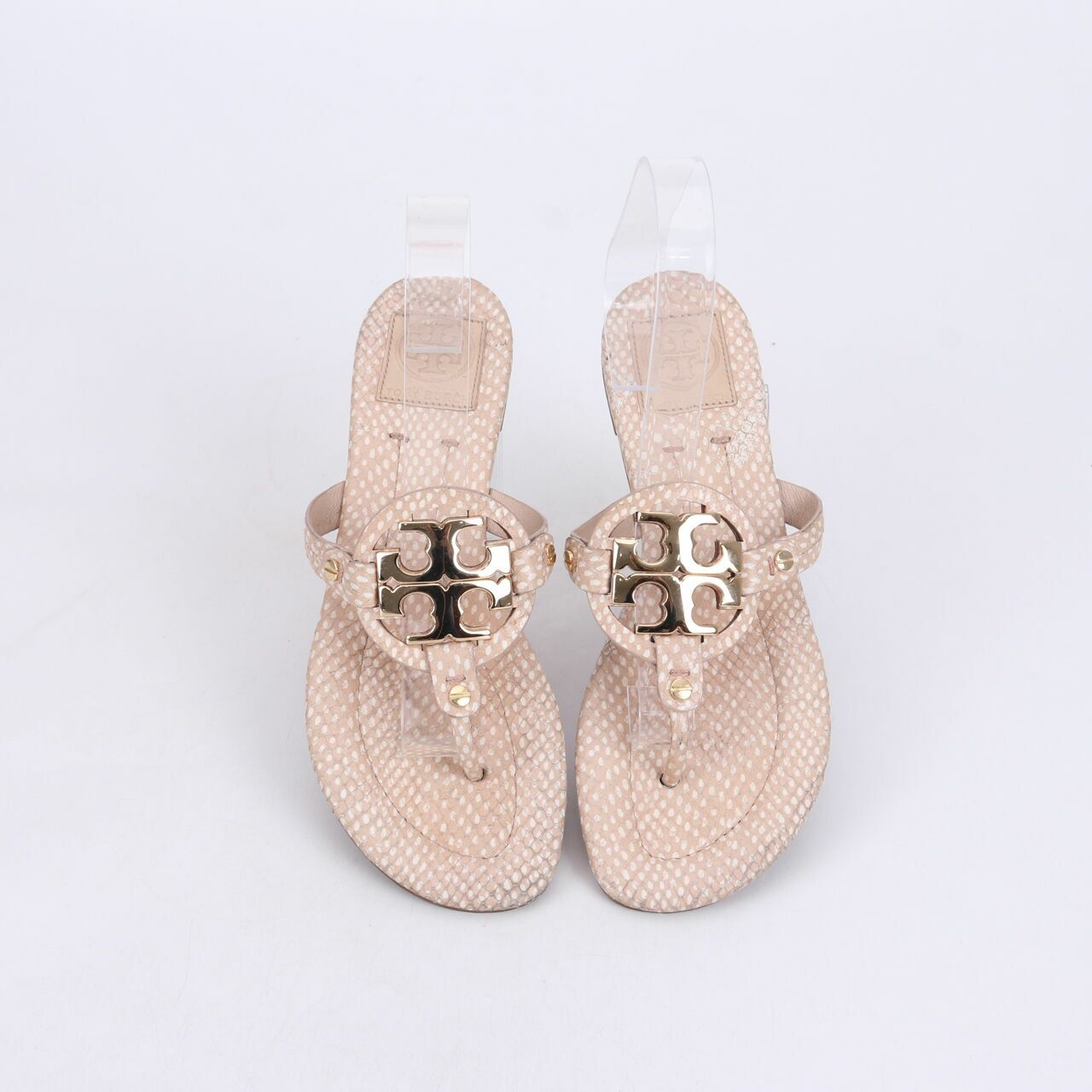 Tory Burch Miller Polka Dot Snake Print Gold Sandals