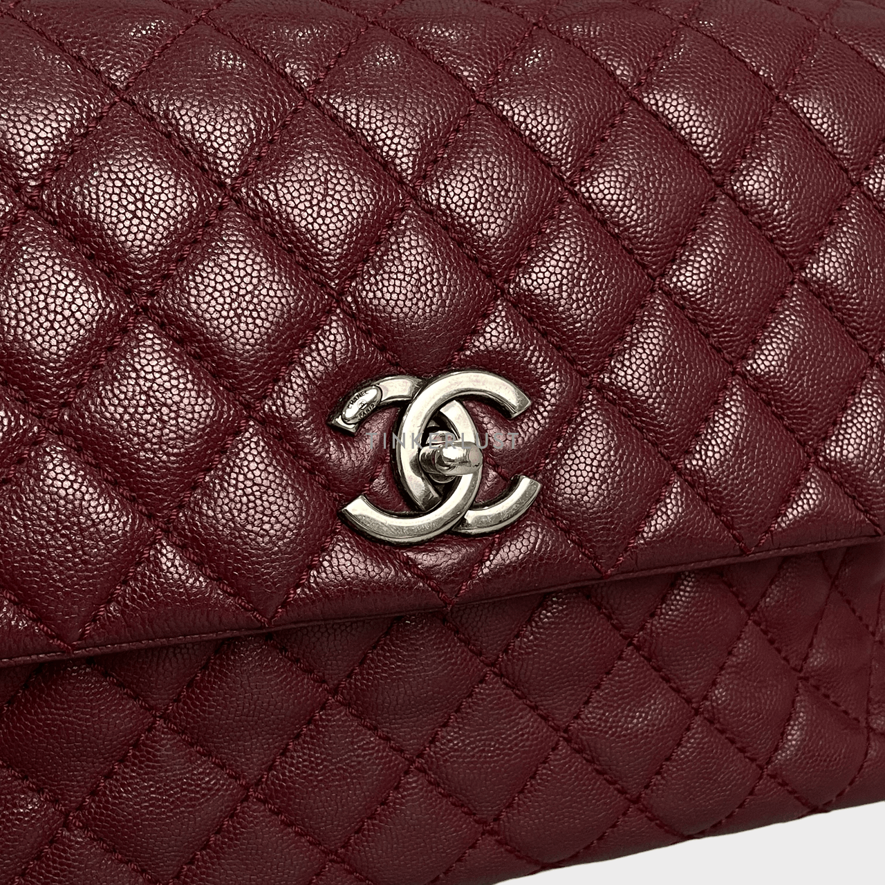 Chanel Coco Top Handle Large Burgundy Caviar Ruthenium Hardware Handbag