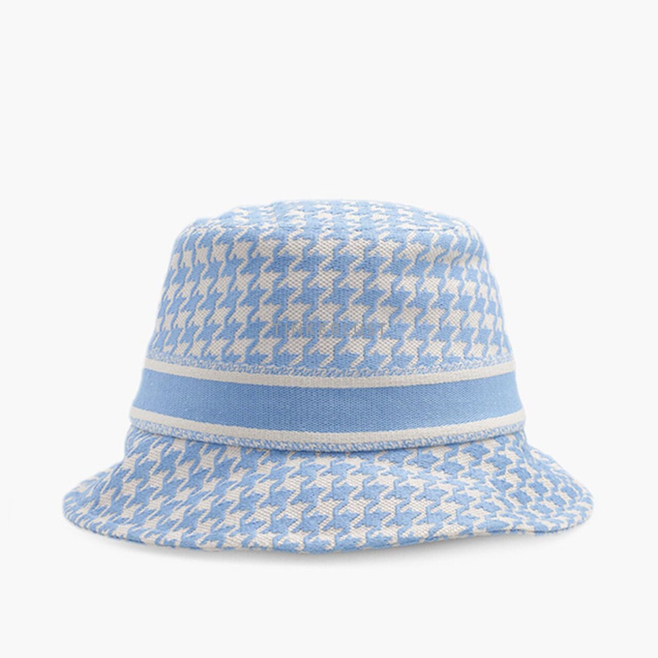 Christian Dior 30 Montaigne Small Brim Bucket Hat in Cornflower Blue/White with Micro Houndstooth Motif