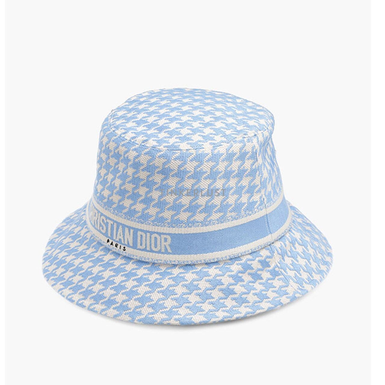 Christian Dior 30 Montaigne Small Brim Bucket Hat in Cornflower Blue/White with Micro Houndstooth Motif