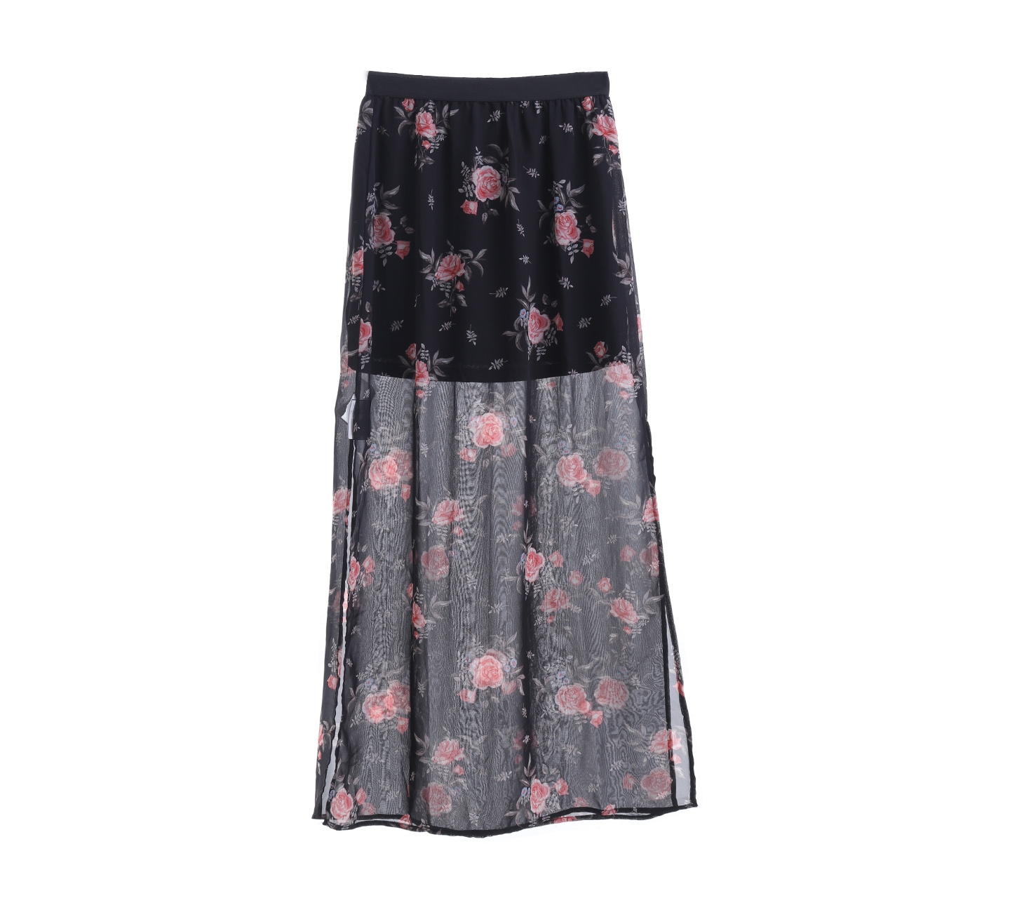 H M Black Floral Maxi Skirt