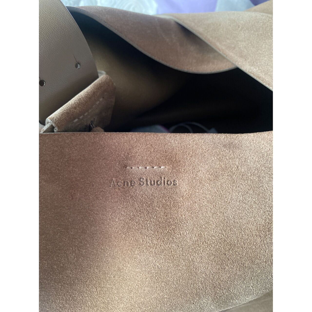 Acne Studios Musubi Taupe Suede Shoulder Bag