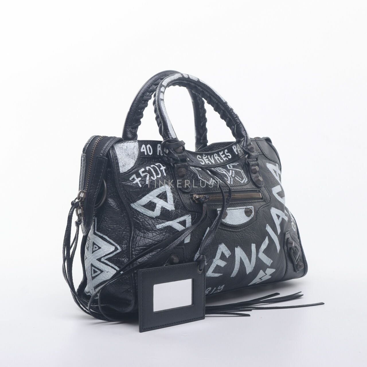 Balenciaga Agneau Black Small Classic Hardware Graffiti City Bag