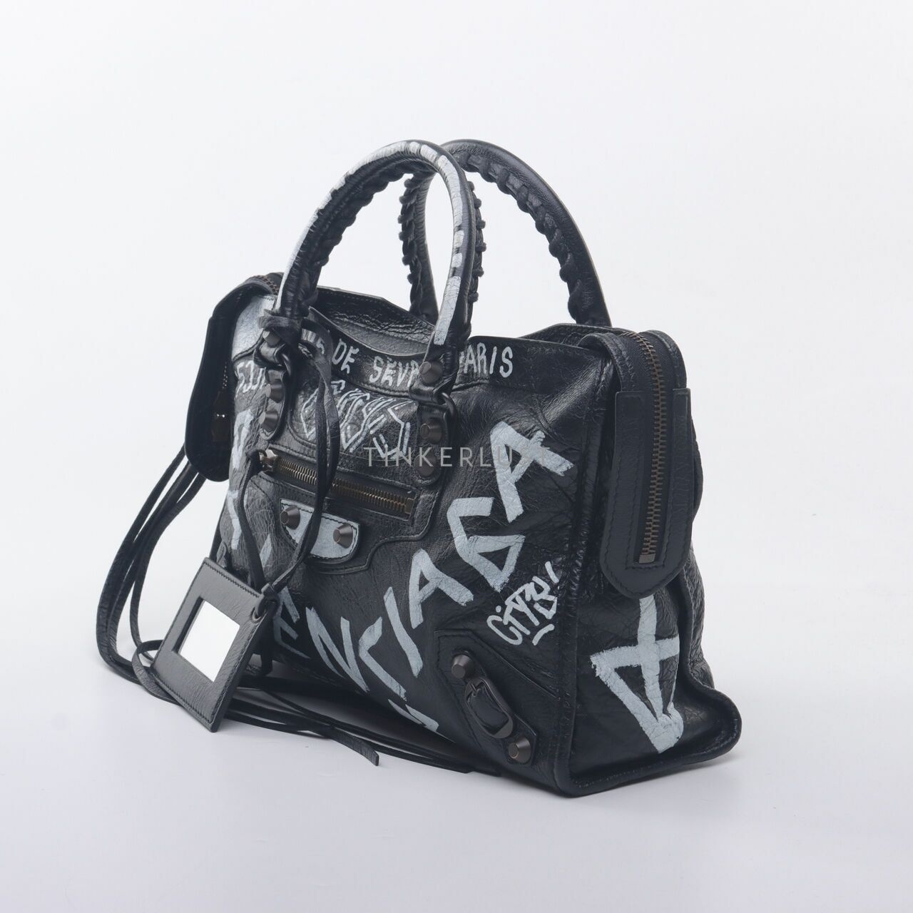 Balenciaga Agneau Black Small Classic Hardware Graffiti City Bag