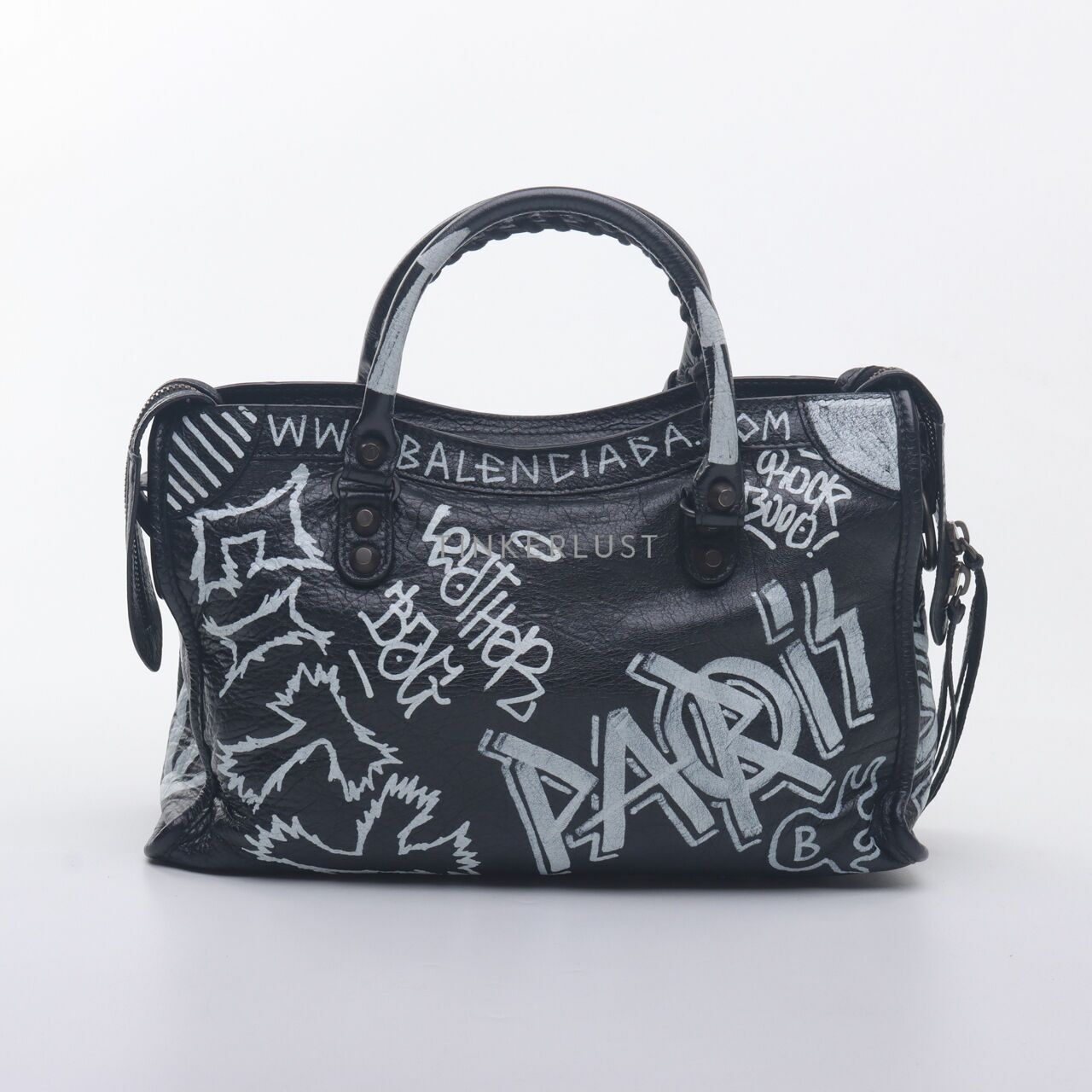 Balenciaga Agneau Black Small Classic Hardware Graffiti City Bag