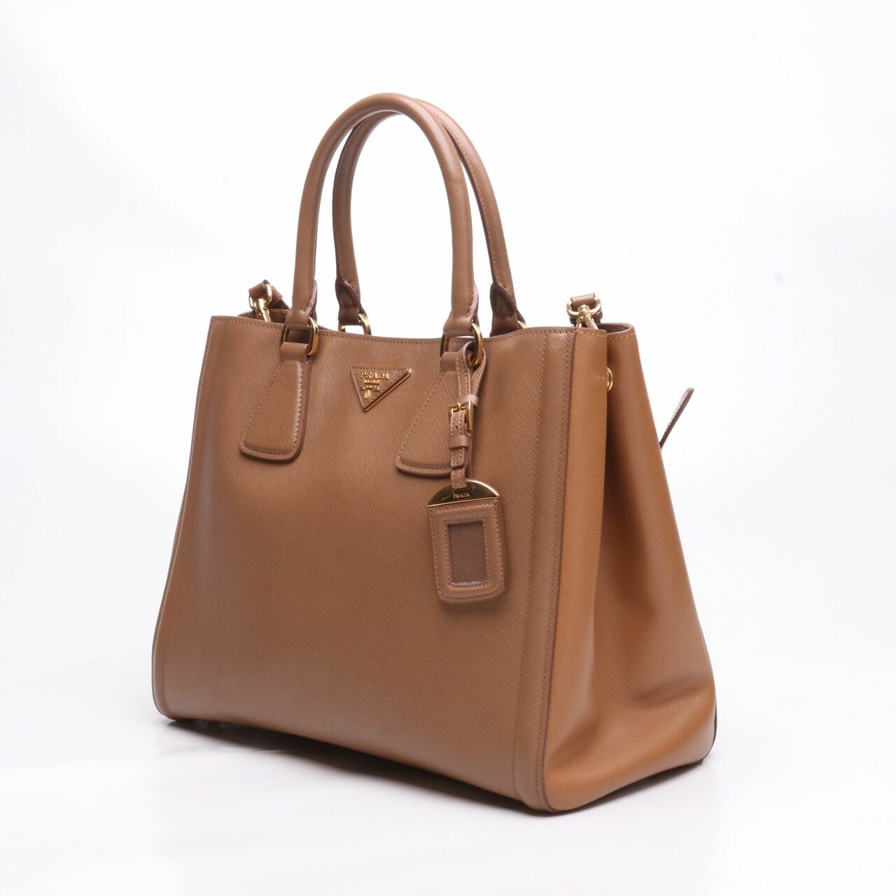 Prada Saﬃano Two Color Brown Satchel