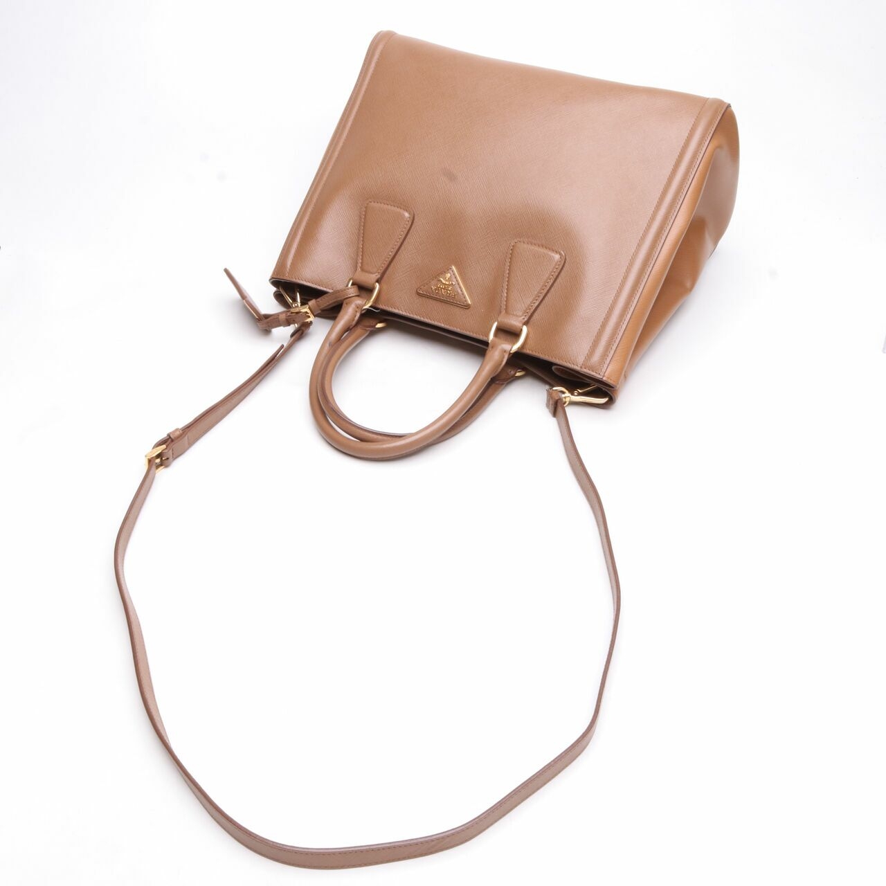 Prada Saﬃano Two Color Brown Satchel